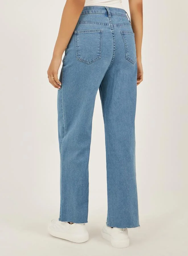 Styli High Rise Rivet Detail Straight Fit Jeans