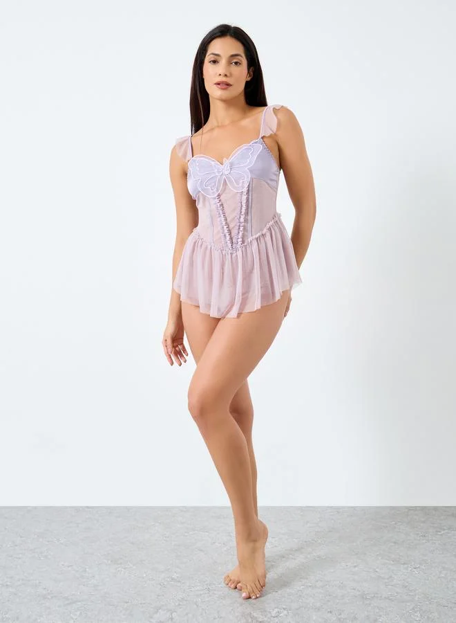 تايك تو تيدي شبكي بكشكش أمامي على شكل فراشة