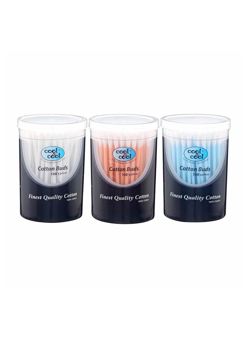 Cool & Cool Finest Quality 100% Cotton Buds - 100 Stick Pack of 3 - Image 1