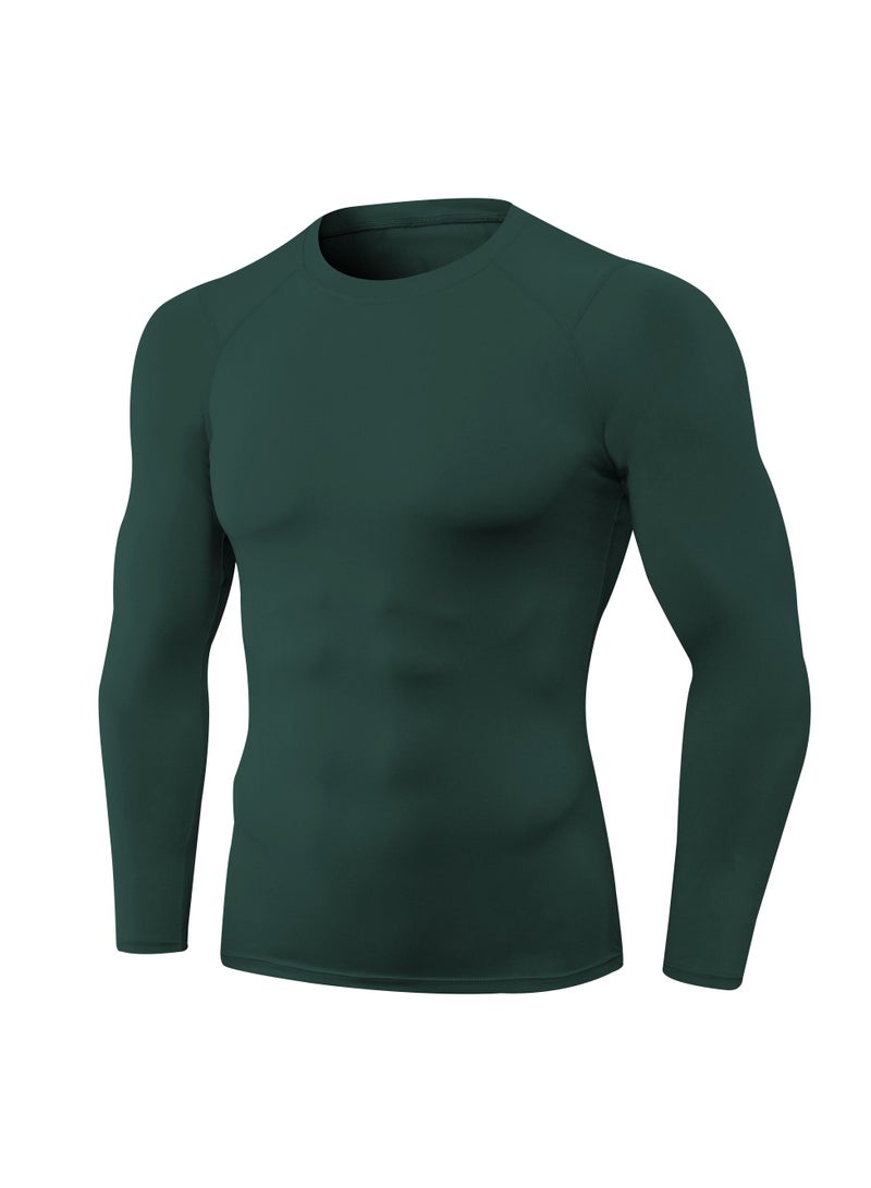 Loquat Men Quick Dry Breathable Long Sleeve T-Shirt Dark Green  - Image 1