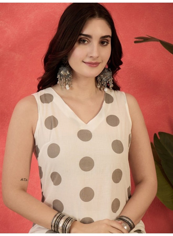 أيه كيه إس طقم كورتا أبيض ورمادي منقط بتفاصيل دانتيل - Image 3