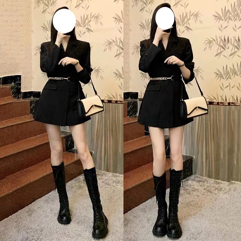 Korean Style Blazer for Women 2021 Autumn Coffee-Colored Suit with a Sense of Design (with Belt) - Image 4