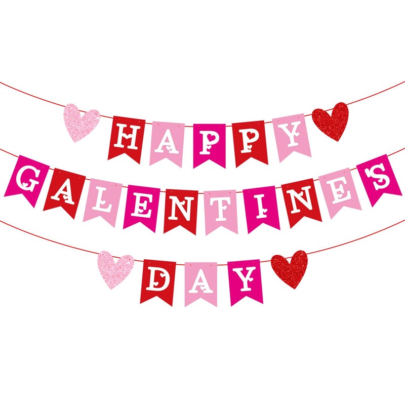 PTFNY Colorful Happy Galentines Day Banner Red Pink Heart Garland Banner Valentines Day Decorations for Galentines Day Girls Ladie Anniversary Decorations Supplies - Image 1