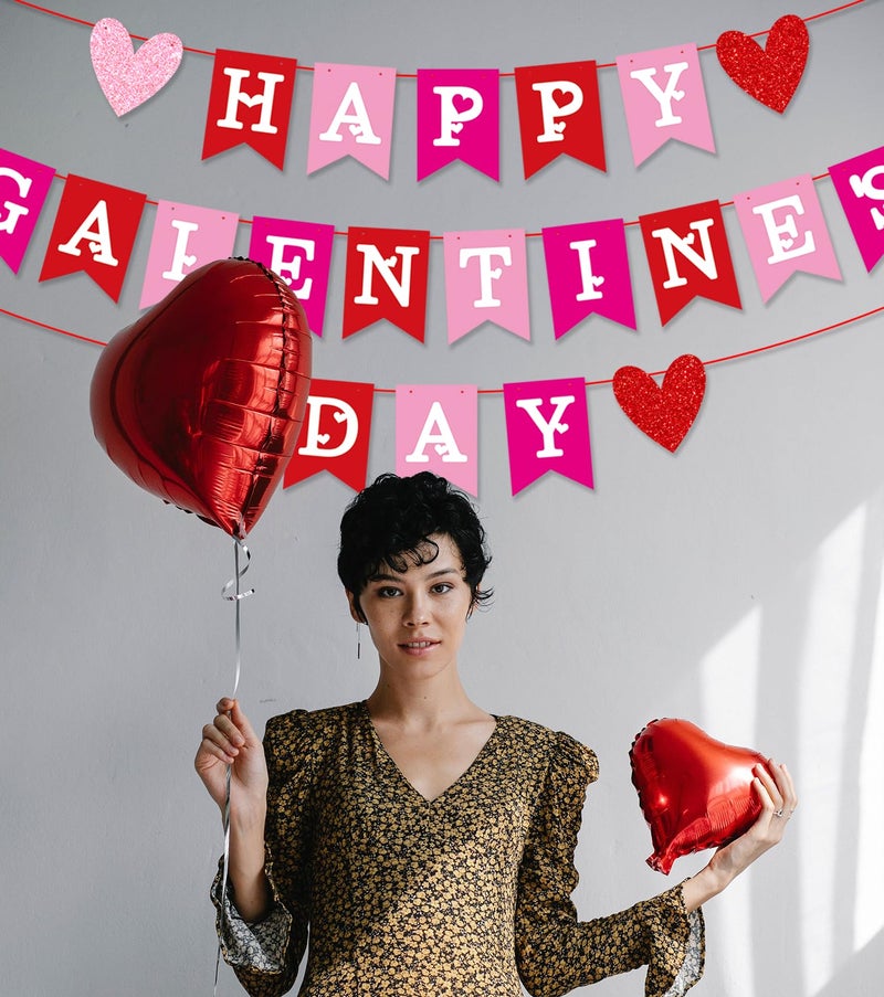 PTFNY Colorful Happy Galentines Day Banner Red Pink Heart Garland Banner Valentines Day Decorations for Galentines Day Girls Ladie Anniversary Decorations Supplies - Image 3
