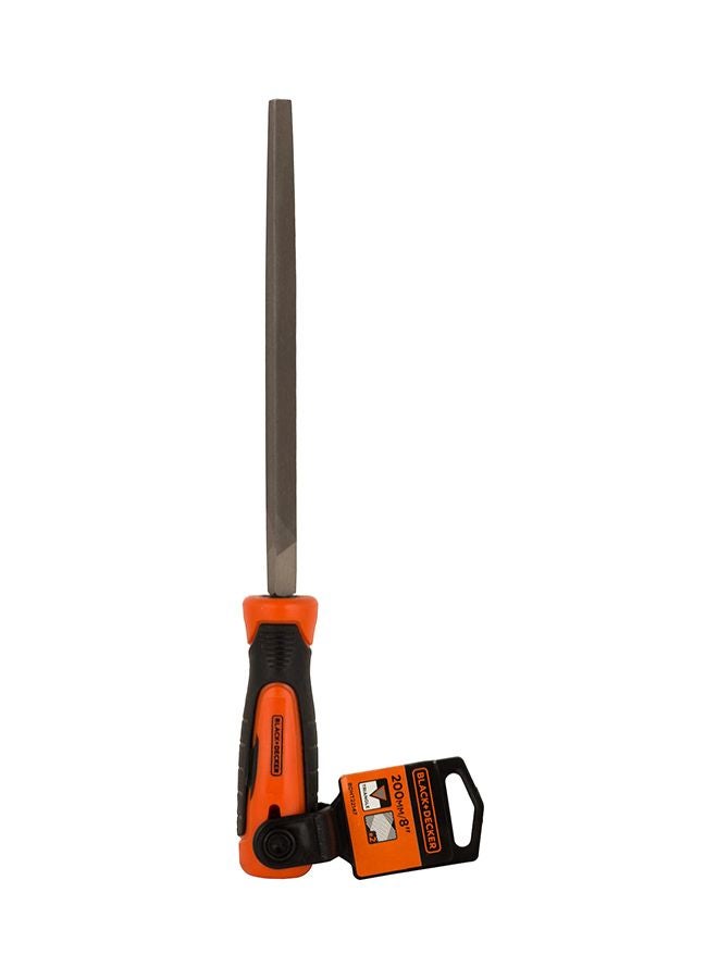 BLACK+DECKER 200mm 2nd Cut Bimaterial Handle Steel Triangle File, Orange/Black - BDHT22147, Orange/Black - Image 1