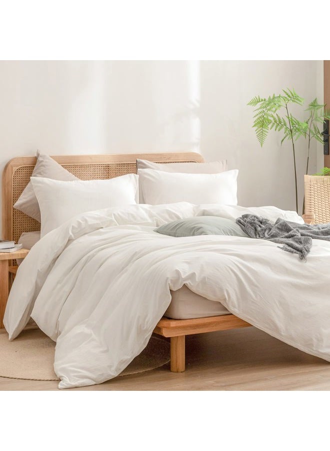 BESTOUCH Duvet Cover Set 100% Washed Cotton Linen Feel Super Soft Comfortable Chic Lightweight 3 PCs Home Bedding Set Solid Off White Super King - Image 4