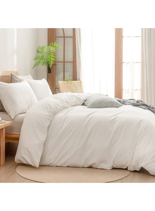 BESTOUCH Duvet Cover Set 100% Washed Cotton Linen Feel Super Soft Comfortable Chic Lightweight 3 PCs Home Bedding Set Solid Off White Super King - Image 3