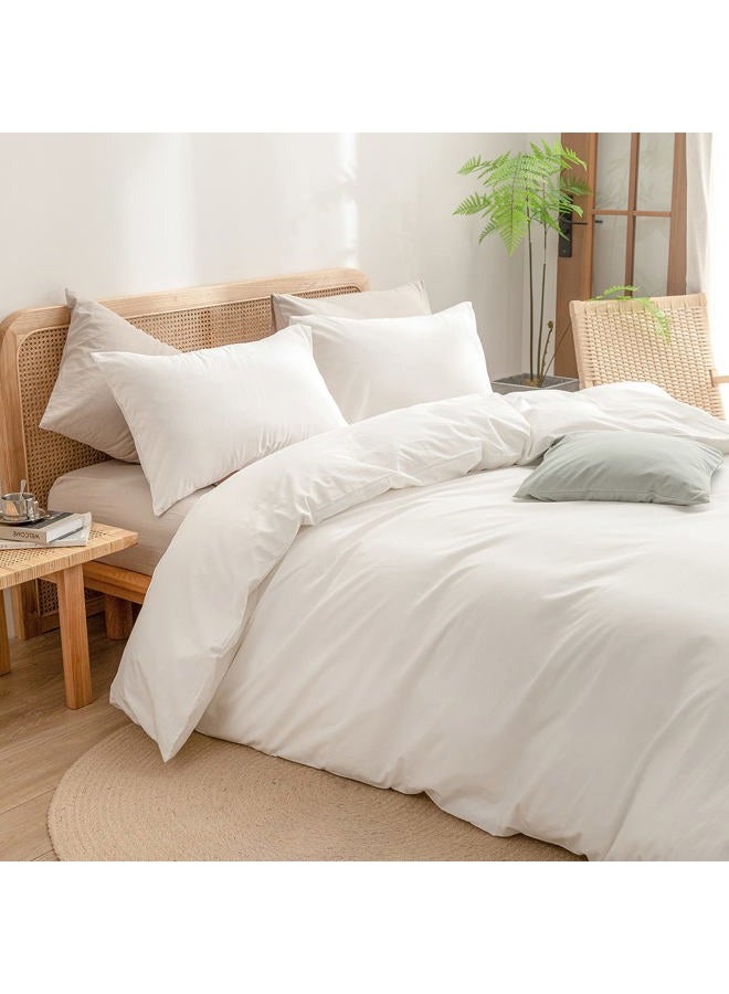 BESTOUCH Duvet Cover Set 100% Washed Cotton Linen Feel Super Soft Comfortable Chic Lightweight 3 PCs Home Bedding Set Solid Off White Super King - Image 2