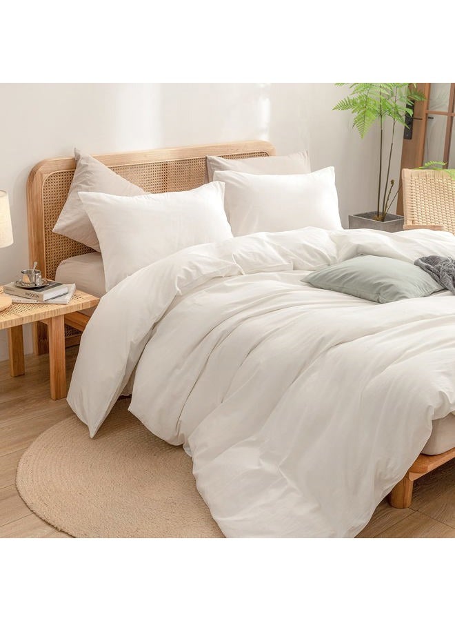 BESTOUCH Duvet Cover Set 100% Washed Cotton Linen Feel Super Soft Comfortable Chic Lightweight 3 PCs Home Bedding Set Solid Off White Super King - Image 5
