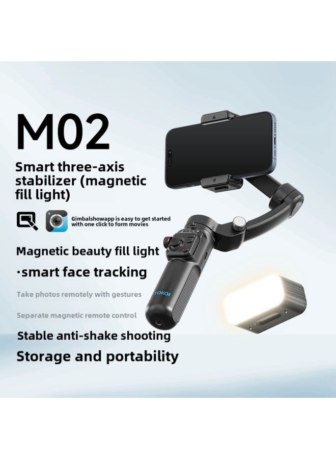Mobile Phone Anti-shake Pan-tilt Three-axis Stabilizer Intelligent Face Tracking Anti-shake Photography Live Broadcast Stabilizer Multi-function Rack-Color:【m02+ Magnetic Fill Light】 Intelligent Three-axis Gimbal Stabilizer - Image 1