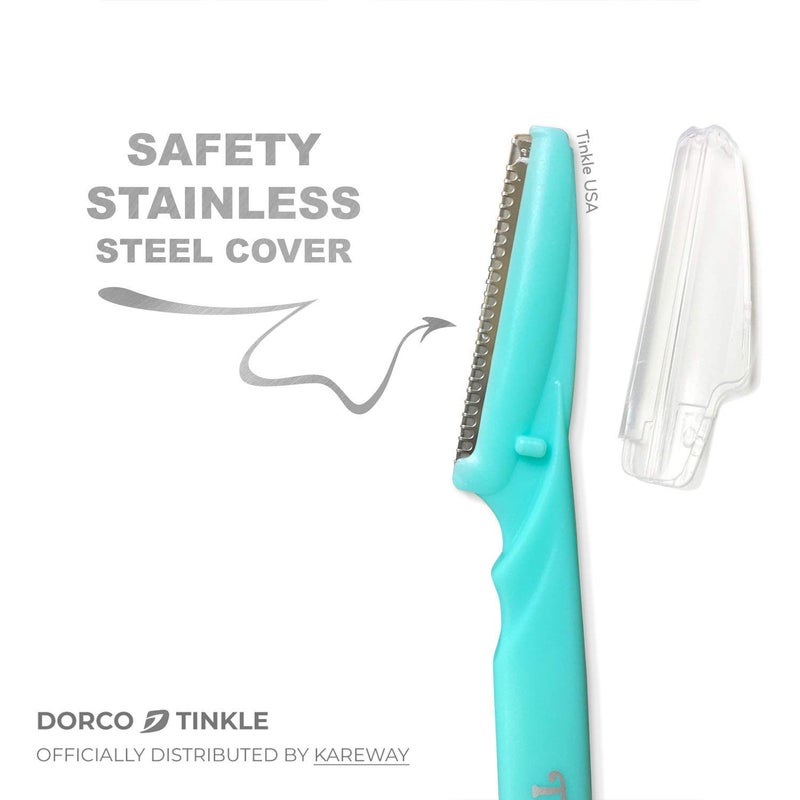 DORCO أداة تينكل لإزالة الشعر 12 قطعة، شفرة إزالة الشعر للنساء، مزيل شعر الخوخ الآمن والسهلة، مقص حواجب مع غطاء واقي (4 عبوات من 3) - Image 4