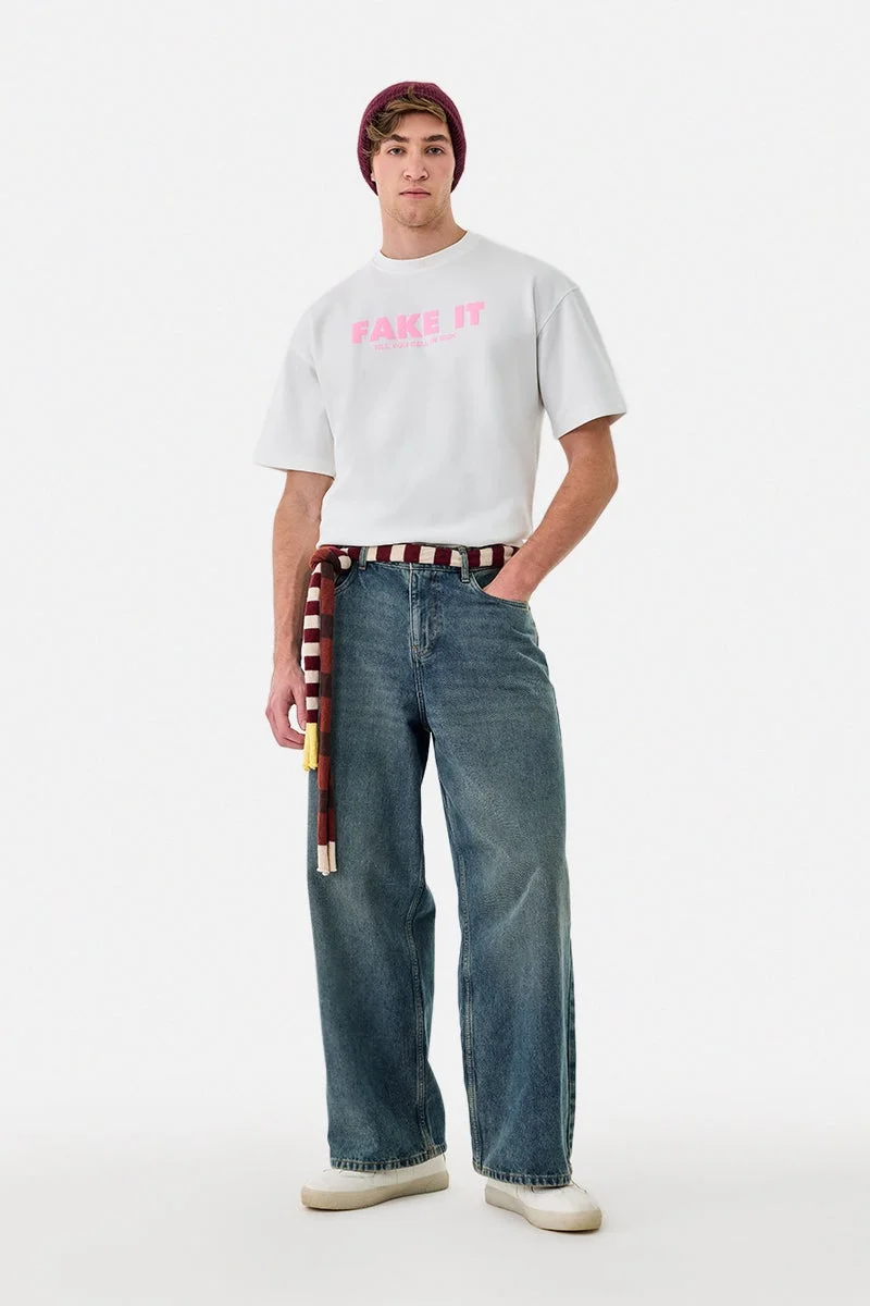 SNITCH White Graphic Half Sleeve Oversized Streetwear T-Shirt