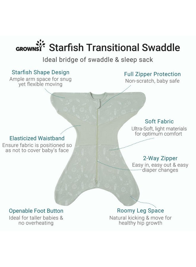GROWNSY GROWNSY Transitional Swaddle Sleep Sack 3-6 Months, 100% Cotton Starfish Design Baby Swaddle Sack, Dual-Zipper for Easy Diaper Changes, Proper Hip Development & Openable Foot Button, 12-20lbs, Green  - Image 2