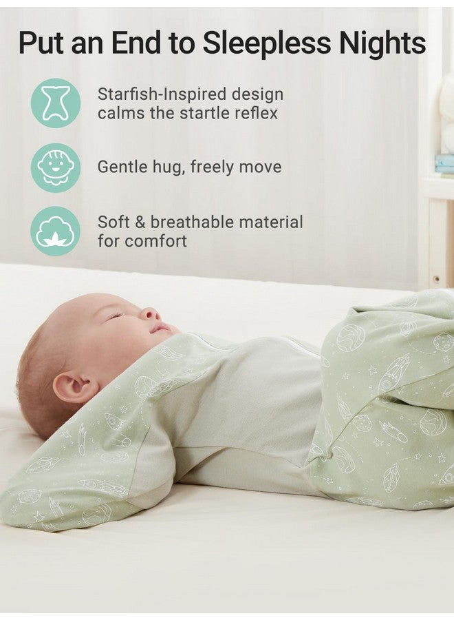 GROWNSY GROWNSY Transitional Swaddle Sleep Sack 3-6 Months, 100% Cotton Starfish Design Baby Swaddle Sack, Dual-Zipper for Easy Diaper Changes, Proper Hip Development & Openable Foot Button, 12-20lbs, Green  - Image 3