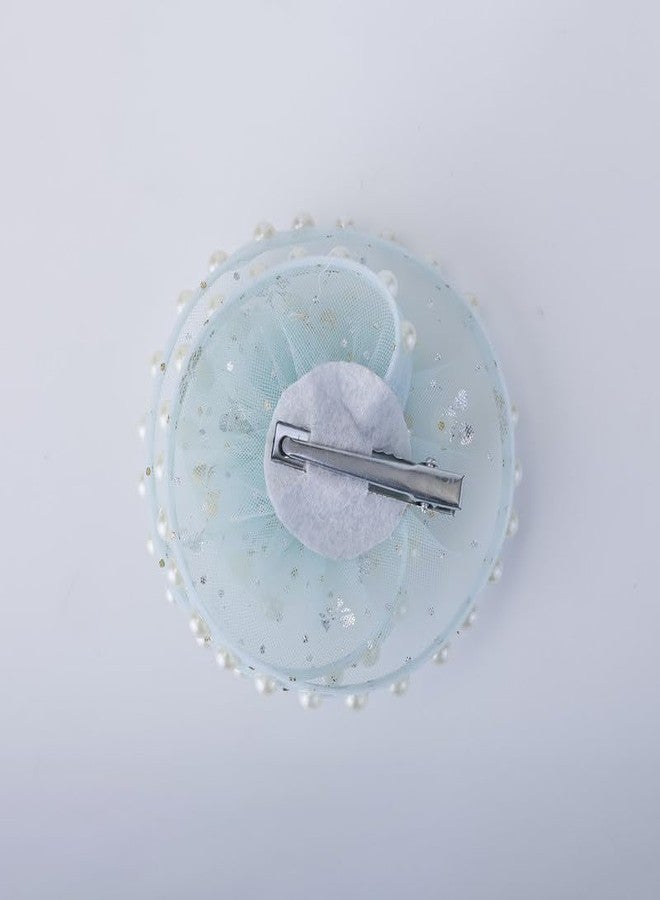 Choko Blooming Pearl Mesh Hair Clip Hair Accessory for Girls - Light Blue, 1 Pc, with Mesh Flower and Golden Accents - Image 2