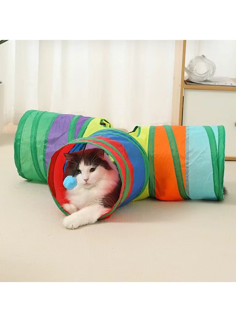 3 Way Cat Toys, Collapsible Pet Tube Indoor Outdoor Puppy Toys Puzzle Hide and Seek Exercise, 3 Way Training Toy - Image 1