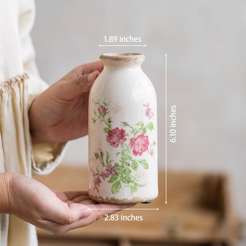 Teweiqi Ceramic Rustic Farmhouse Vase, Distressed Flower Vase for Home Decor, Ideal Shelf Decor, Boho Vase for Living Room Bedroom Kitchen Office Decor Centerpiece Table Decorations (6 inches) - Image 2