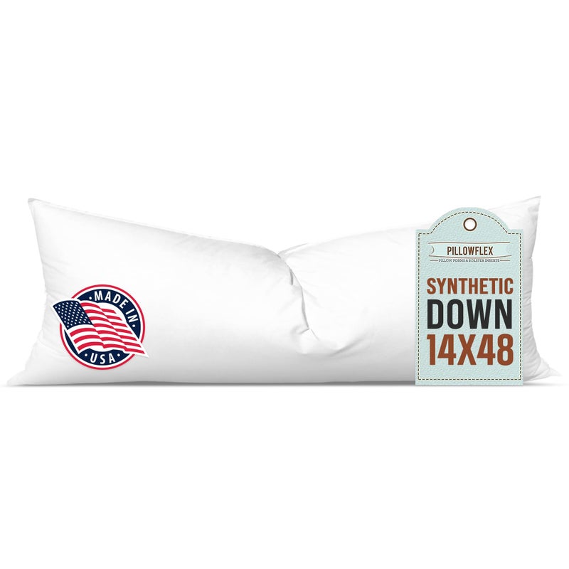 Pillowflex Synthetic Down Pillow Insert  14x48 Down Alternative Pillow Ultra Soft Large Rectangle Body Sleeping Pillow Lumbar Long Back  1 Decorative Pillow Form