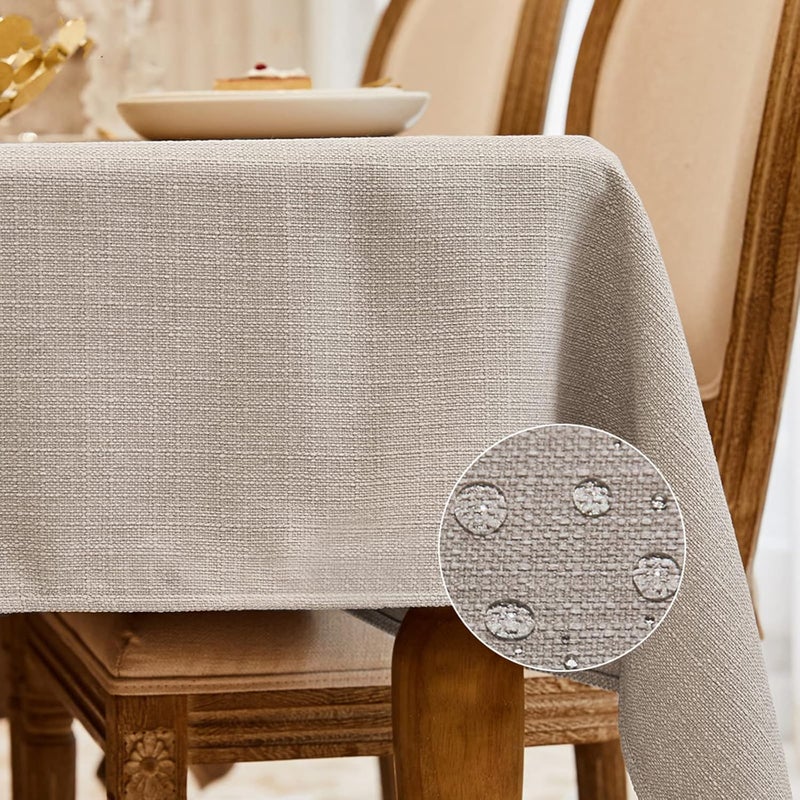 Rectangle Tablecloth - Washable, Wrinkle Resistant, Waterproof - Decorative Linen Fabric for Dining, Parties, Kitchen, Weddings, and Outdoor Use (Beige, 57x85 inches) - Image 1