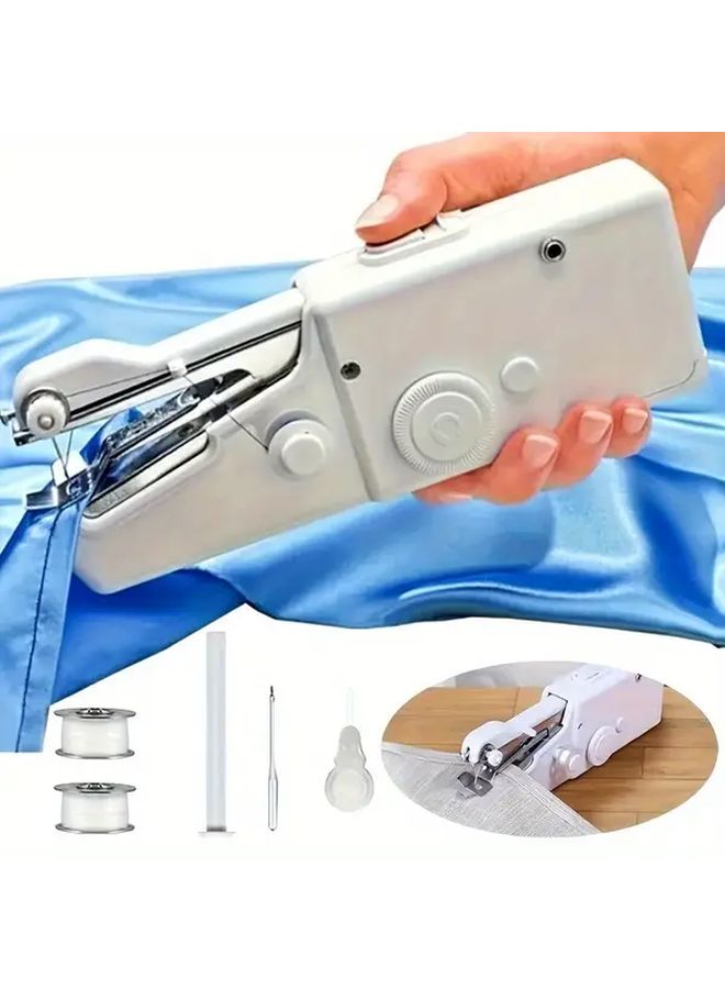 Portable Handheld Sewing Machine White Compact Quick Stitch Tool For Fabric Clothing Repair - Image 3