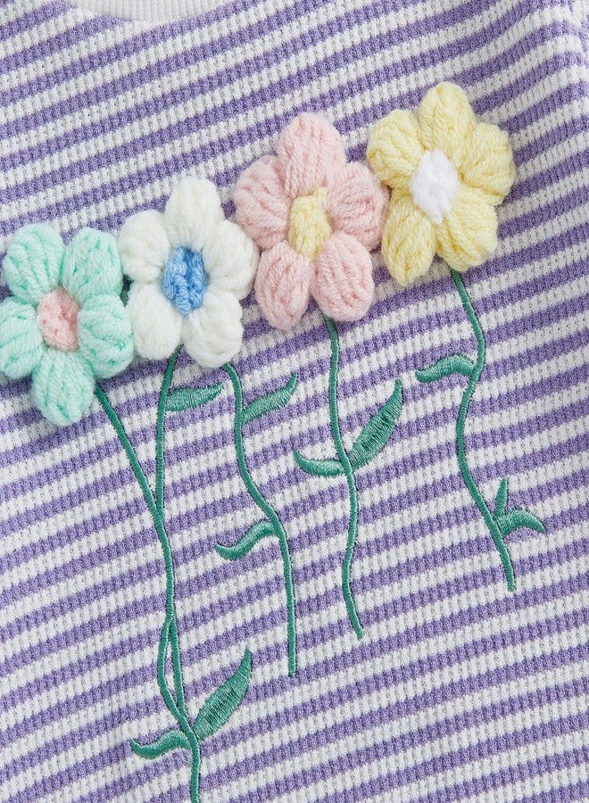 Socutebabe ملابس شتوية خريفية للبنات الصغيرات من Socutebabe، طقم ملابس لطيف مكون من بلوزة بأكمام طويلة مزينة بزهرة ثلاثية الأبعاد وبنطال (بنفسجي، مقاس 3-4 سنوات) - Image 5