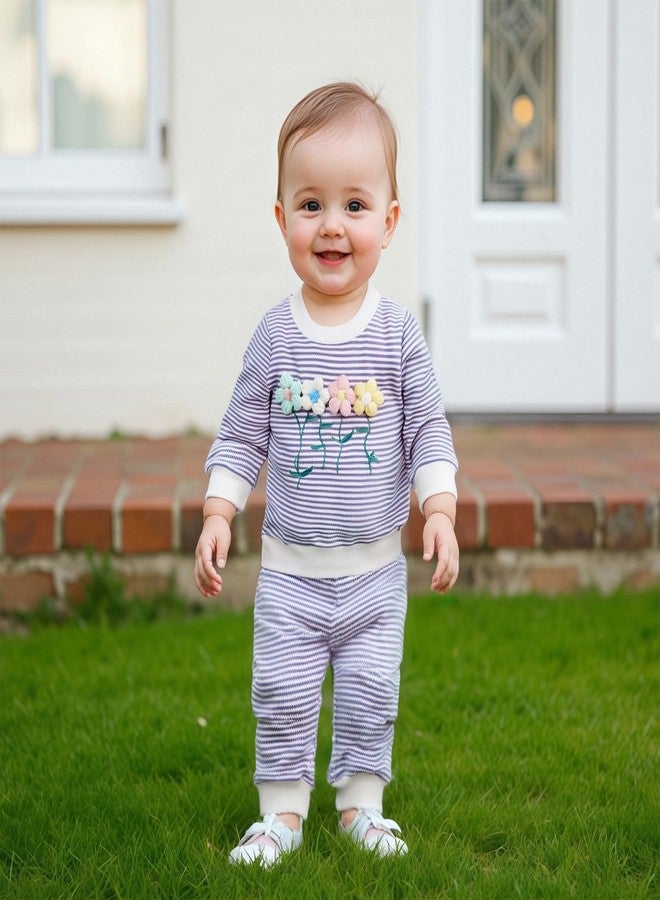 Socutebabe ملابس شتوية خريفية للبنات الصغيرات من Socutebabe، طقم ملابس لطيف مكون من بلوزة بأكمام طويلة مزينة بزهرة ثلاثية الأبعاد وبنطال (بنفسجي، مقاس 3-4 سنوات) - Image 3