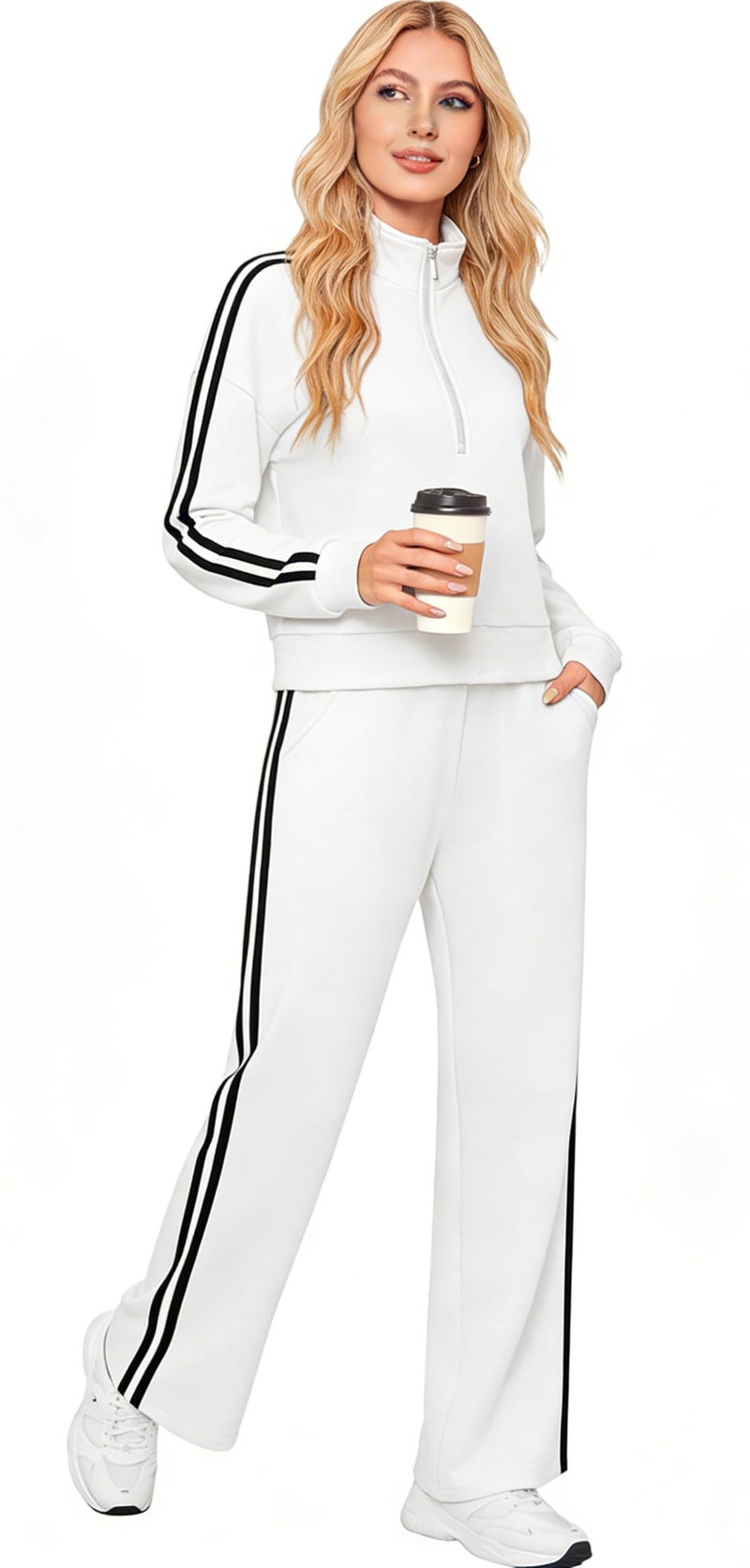 Yiershu Two Piece Sets for Women 2026 Fashion Sweatsuit Going Out Outfits Womens Loungewear Set Gym Sweatshirt(White,XL) - Image 5