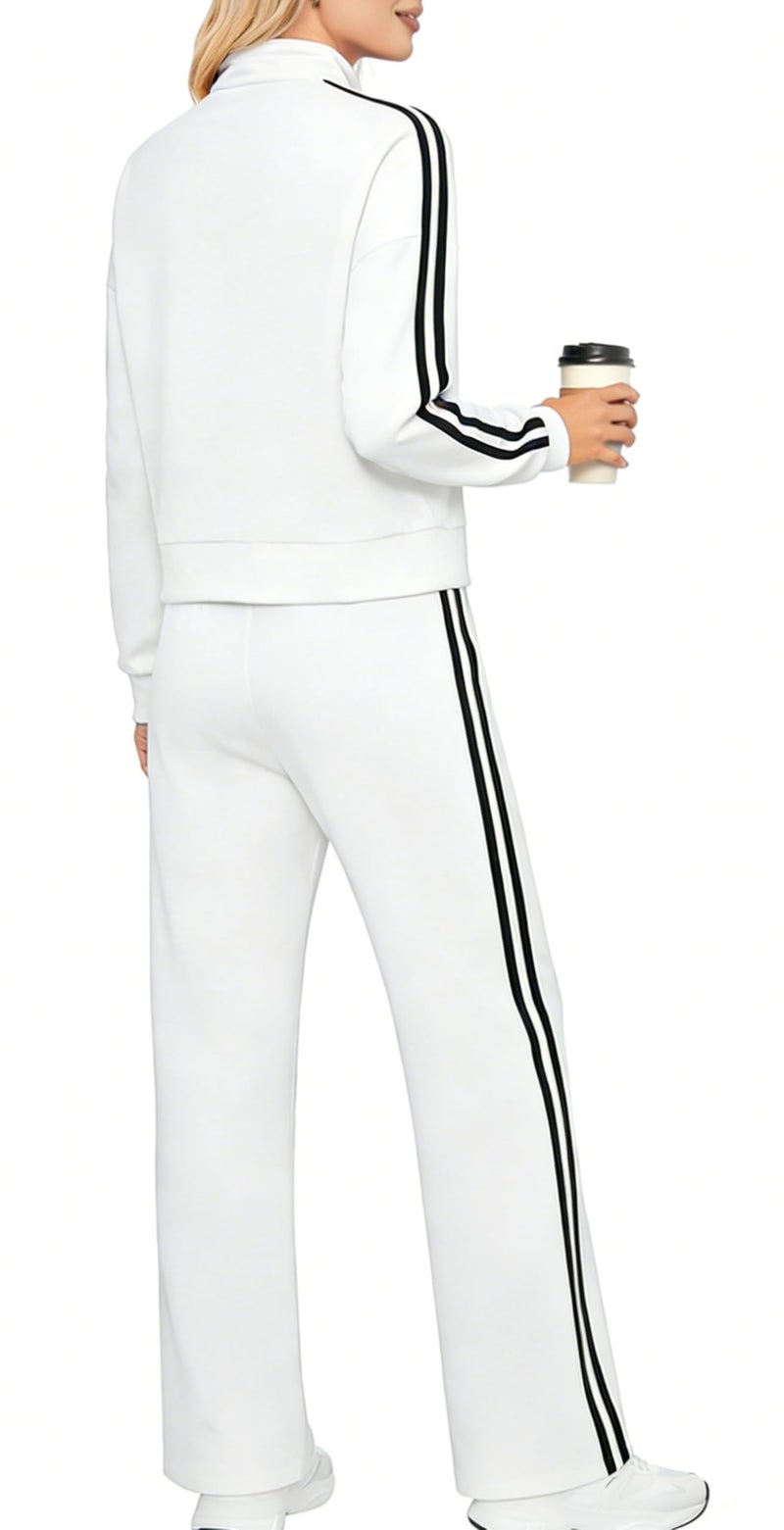 Yiershu Two Piece Sets for Women 2026 Fashion Sweatsuit Going Out Outfits Womens Loungewear Set Gym Sweatshirt(White,XL) - Image 2