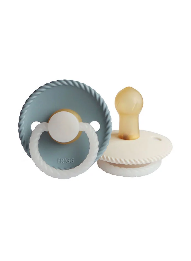 FRIGG Pack Of 2 Rope Latex Baby Pacifier 0-6M, Stone Blue Night/Cream Night - Size 1