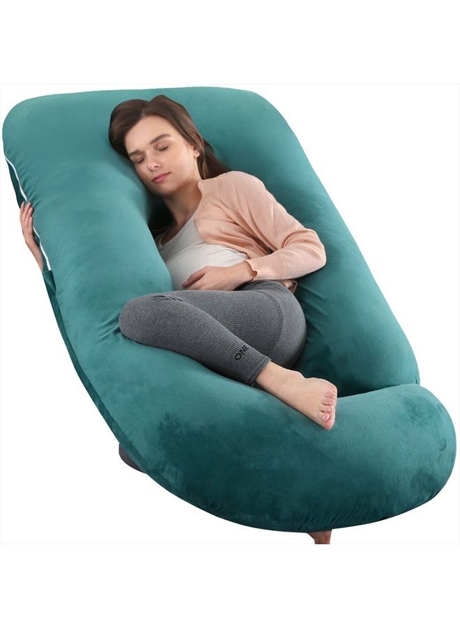 Elover Pregnancy Pillow U-Shaped Full Body Maternity Support Pillow for Pregnant Women with Replaceable and Washable Velvet Cover Size 60" (Velvet, Forest Green)  - Image 1