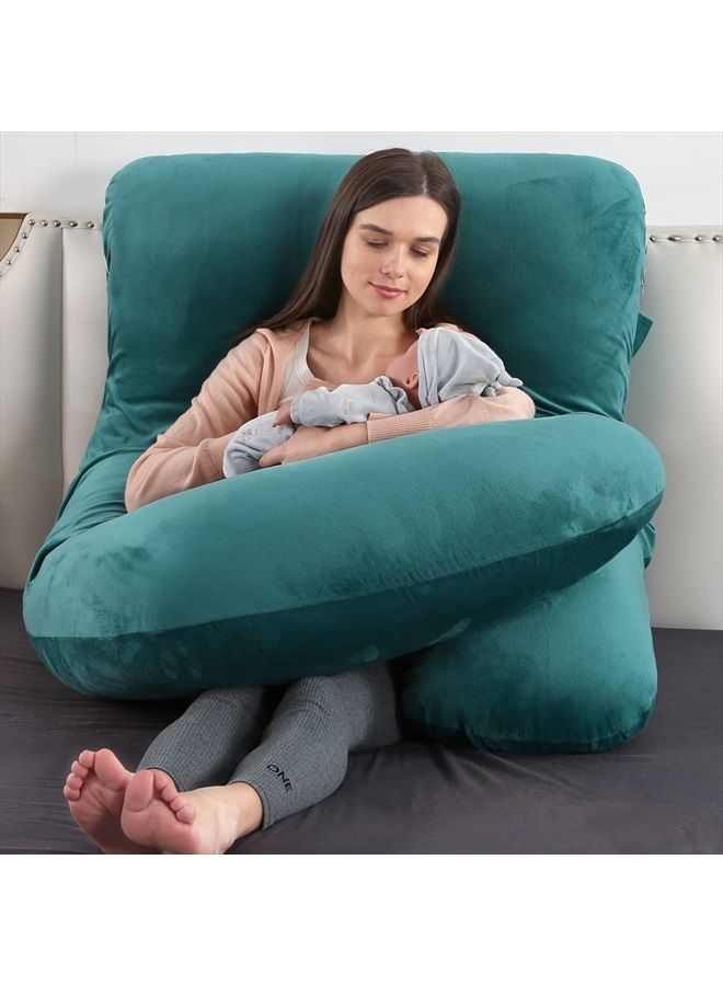 Elover Pregnancy Pillow U-Shaped Full Body Maternity Support Pillow for Pregnant Women with Replaceable and Washable Velvet Cover Size 60" (Velvet, Forest Green)  - Image 5