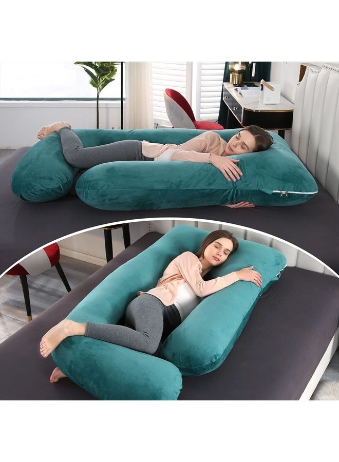 Elover Pregnancy Pillow U-Shaped Full Body Maternity Support Pillow for Pregnant Women with Replaceable and Washable Velvet Cover Size 60" (Velvet, Forest Green)  - Image 3