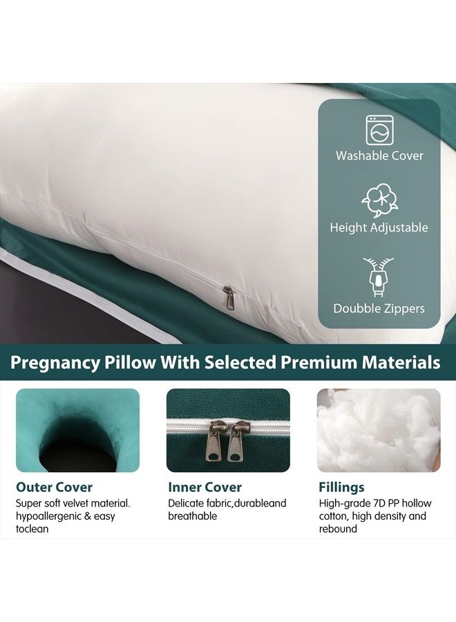 Elover Pregnancy Pillow U-Shaped Full Body Maternity Support Pillow for Pregnant Women with Replaceable and Washable Velvet Cover Size 60" (Velvet, Forest Green)  - Image 4