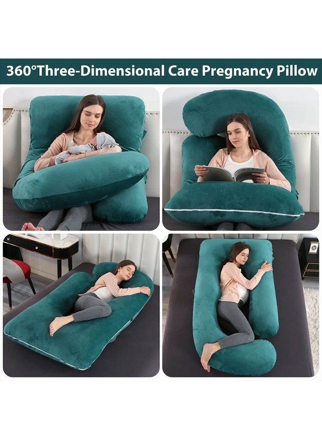 Elover Pregnancy Pillow U-Shaped Full Body Maternity Support Pillow for Pregnant Women with Replaceable and Washable Velvet Cover Size 60" (Velvet, Forest Green)  - Image 2