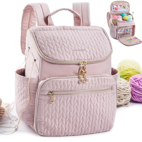 MYBAGZING Knitting Bag Backpack Large Crochet Backpack Crochet Bag Organizer Yarn Storage Organizer Yarn Holder with 10 Pockets for Crochet Accessories Knitting Crochet Supplies Crochet Gift - Image 1