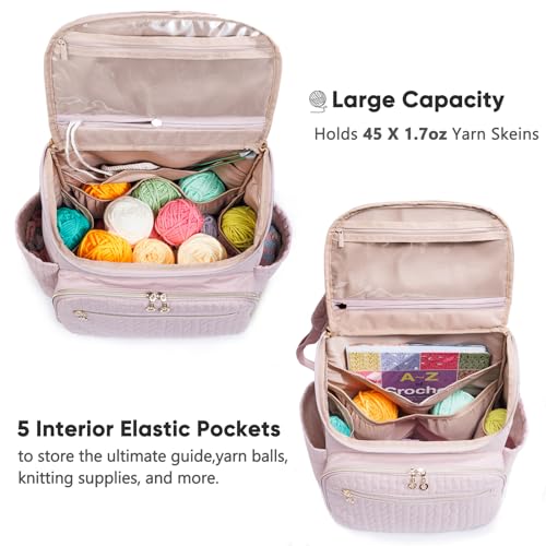 MYBAGZING Knitting Bag Backpack Large Crochet Backpack Crochet Bag Organizer Yarn Storage Organizer Yarn Holder with 10 Pockets for Crochet Accessories Knitting Crochet Supplies Crochet Gift - Image 3