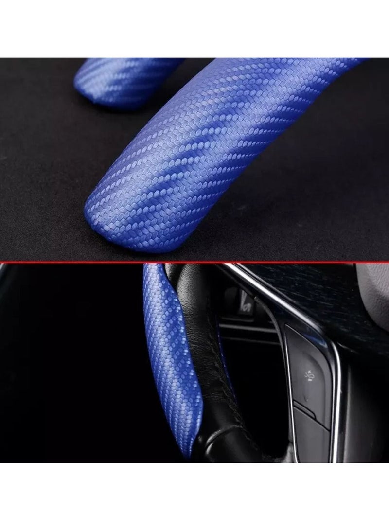 Yuwell Carbon Fiber Steering Wheel Cover For Unisex Safe And Non Slip Car Steering Cover Universal Fit Car Steering Wheel Protector Carbon Texture For Auto Truck Van SUV Blue  - Image 3
