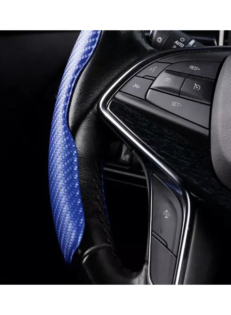 Yuwell Carbon Fiber Steering Wheel Cover For Unisex Safe And Non Slip Car Steering Cover Universal Fit Car Steering Wheel Protector Carbon Texture For Auto Truck Van SUV Blue  - Image 2