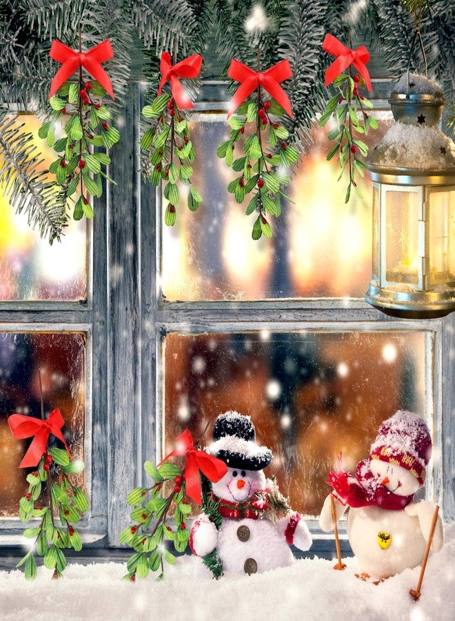 ميتلي ٦ قطع من أغصان الدبق الاصطناعية، زينة عيد الميلاد من الدبق مع فيونكة حمراء، أغصان الدبق مع التوت الأحمر، زينة معلقة على شجرة عيد الميلاد، زينة الدبق على شكل قبلة للأزواج، ديكور منزلي للحفلات - Image 4