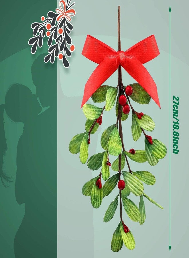 ميتلي ٦ قطع من أغصان الدبق الاصطناعية، زينة عيد الميلاد من الدبق مع فيونكة حمراء، أغصان الدبق مع التوت الأحمر، زينة معلقة على شجرة عيد الميلاد، زينة الدبق على شكل قبلة للأزواج، ديكور منزلي للحفلات - Image 3