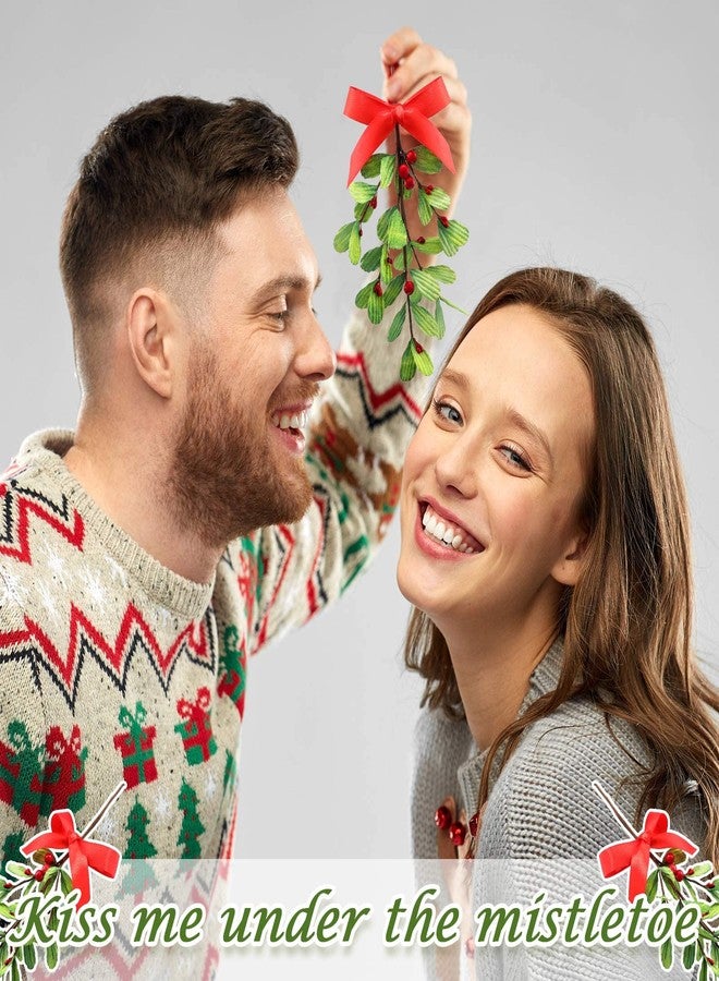 ميتلي ٦ قطع من أغصان الدبق الاصطناعية، زينة عيد الميلاد من الدبق مع فيونكة حمراء، أغصان الدبق مع التوت الأحمر، زينة معلقة على شجرة عيد الميلاد، زينة الدبق على شكل قبلة للأزواج، ديكور منزلي للحفلات - Image 2