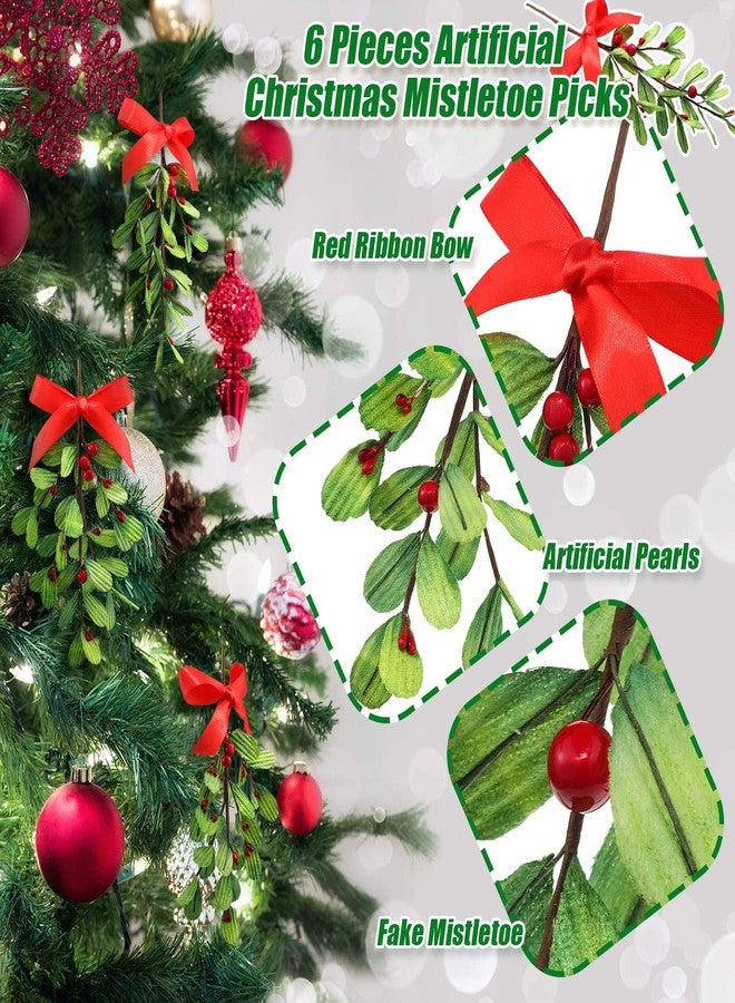 ميتلي ٦ قطع من أغصان الدبق الاصطناعية، زينة عيد الميلاد من الدبق مع فيونكة حمراء، أغصان الدبق مع التوت الأحمر، زينة معلقة على شجرة عيد الميلاد، زينة الدبق على شكل قبلة للأزواج، ديكور منزلي للحفلات - Image 5