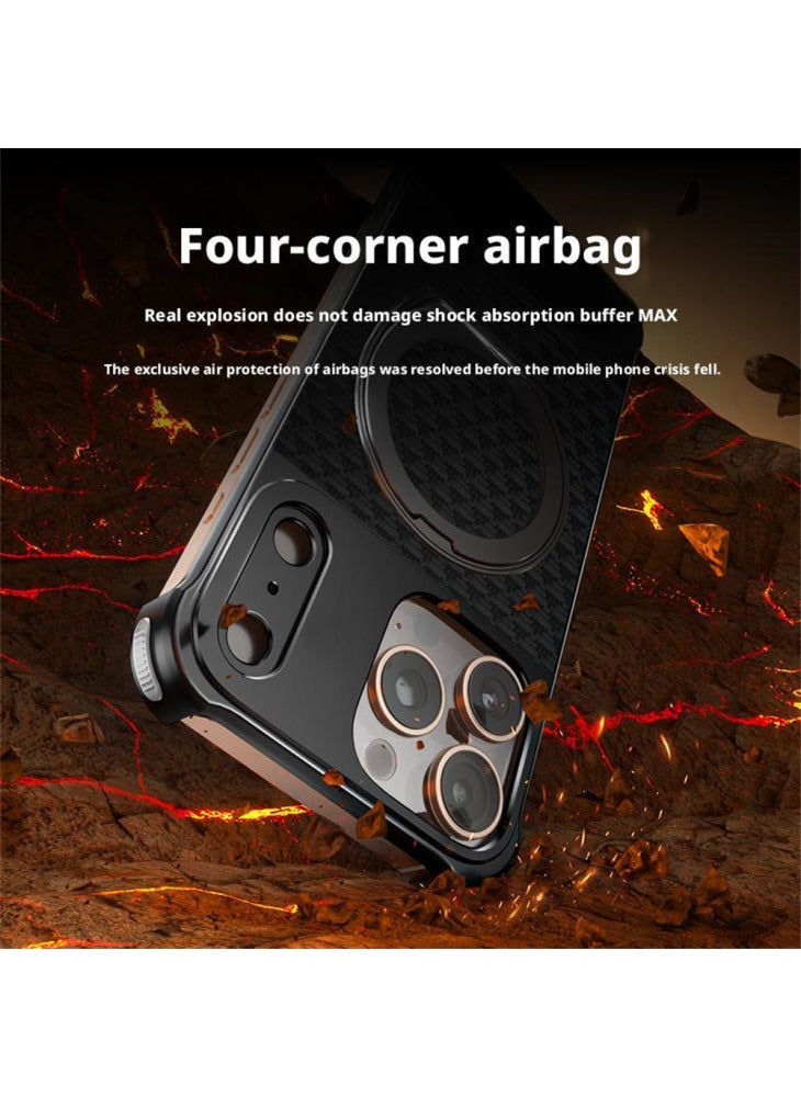 For iPhone 16 Pro Max Magnetic Case Borderless Textured PU+Metal Kickstand Phone Cover - Brown - Image 4