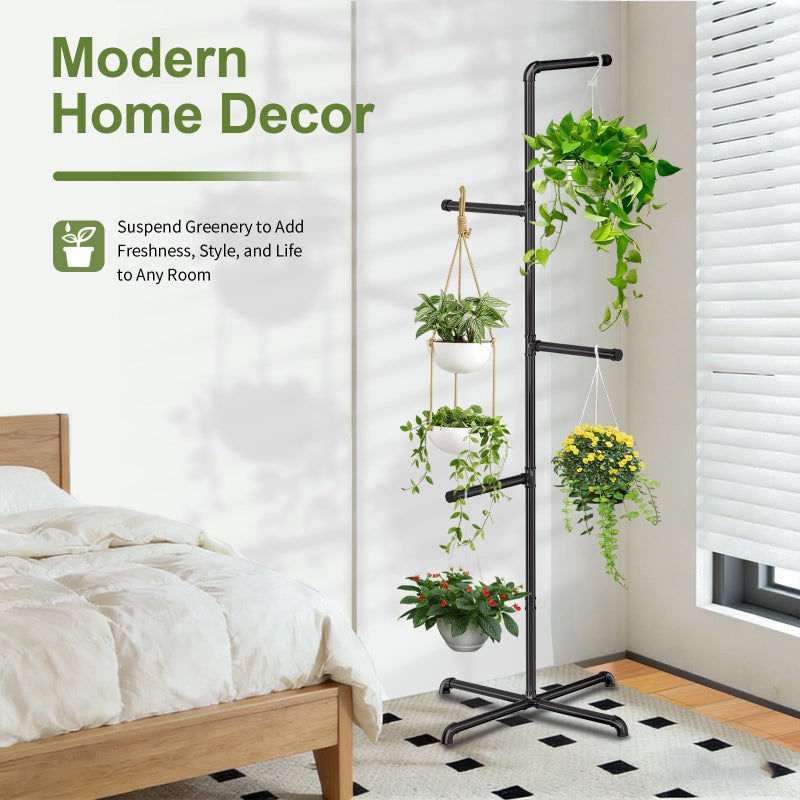 Chloraeon Hanging Plant Stand, Plant Hanger Indoor, Corner Hanging Plant Stand, Black Metal Holder for Bedroom, Living Room, Garden, Balcony (large) - Image 5