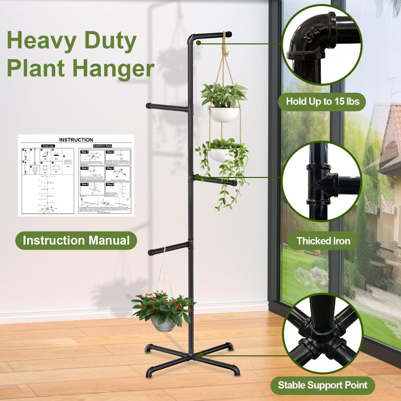 Chloraeon Hanging Plant Stand, Plant Hanger Indoor, Corner Hanging Plant Stand, Black Metal Holder for Bedroom, Living Room, Garden, Balcony (large) - Image 3