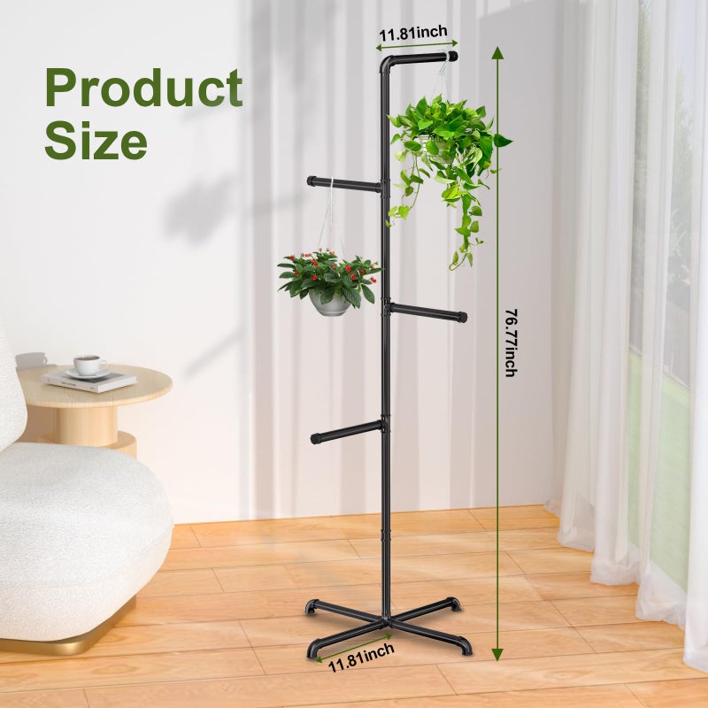Chloraeon Hanging Plant Stand, Plant Hanger Indoor, Corner Hanging Plant Stand, Black Metal Holder for Bedroom, Living Room, Garden, Balcony (large) - Image 2