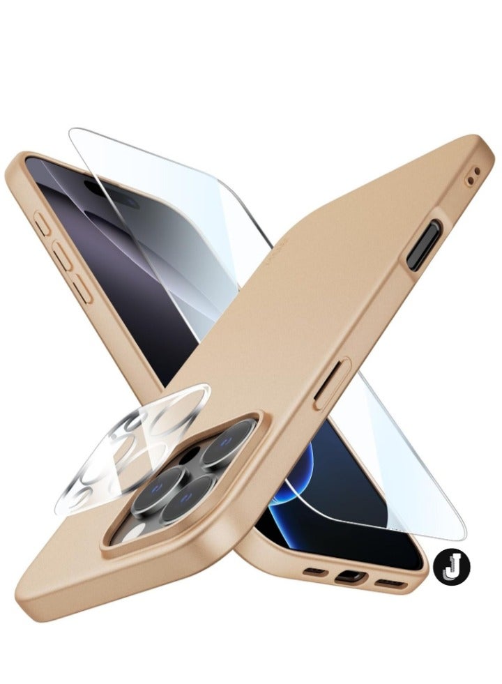 JAJEEK "iPhone 16 Pro Max Ultra-Thin Matte Gold Case – Soft Touch Cover with Camera Lens and Screen Protectors, Anti-Scratch Shockproof Slim Design" - Image 1