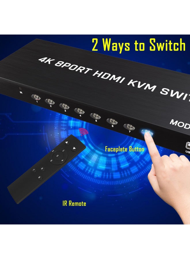 KAGO KVM Switch HDMI 8 Port - HDMI Switch with Remote- USB Switch Selector for 8 Computers Share Keyboard Mouse Printer,Flash Drive,HD Monitor, Support 4K@30Hz, 8 HDMI KVM Cables 1 Remote Included - Image 1