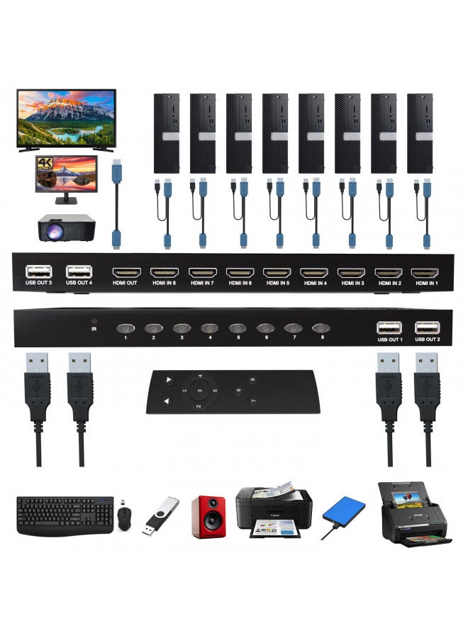 KAGO KVM Switch HDMI 8 Port - HDMI Switch with Remote- USB Switch Selector for 8 Computers Share Keyboard Mouse Printer,Flash Drive,HD Monitor, Support 4K@30Hz, 8 HDMI KVM Cables 1 Remote Included - Image 2