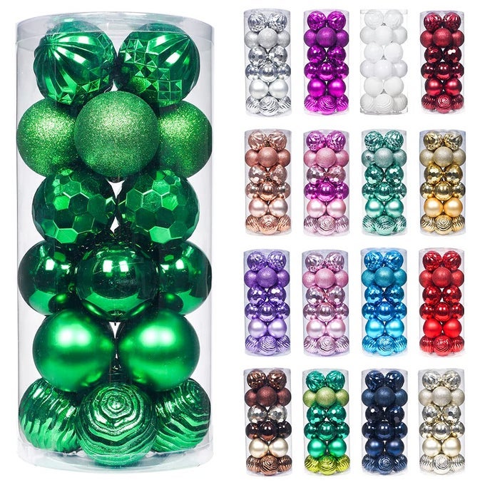 60MM236 CHRISTMAS BALL ORNAMENTS SHATTERPROOF CHRISTMAS ORNAMENTS SET DECORATIONS FOR XMAS TREE BALLS 24CT 236 GREEN